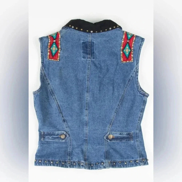 Hairston Roberson Ropa | Vintage Denim Studded Embroidered  Vest | Size S - Picture 4 of 10